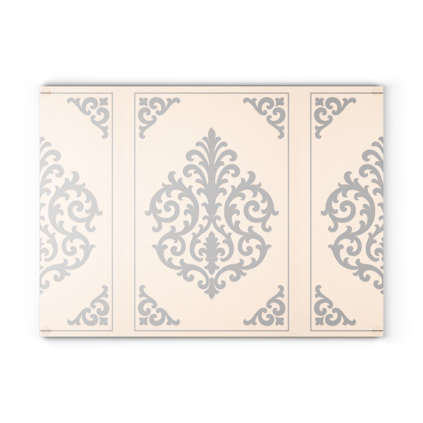 Almond-Beige & Brown Baroque Glass Cutting Board — Elegant Kitchen Trivet & Prep Surface