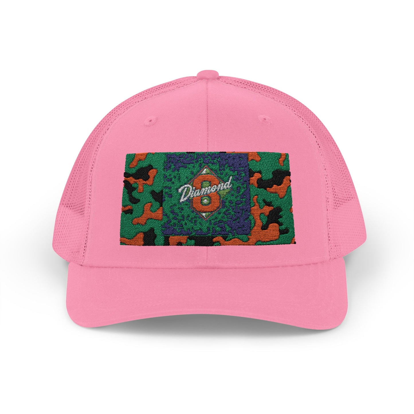 Colorful Camouflage Snapback Trucker Cap, Casual Hat, Outdoor Gear, Unisex Headwear, Gift for Him/Her - Green & Orange Camo Diamond 8