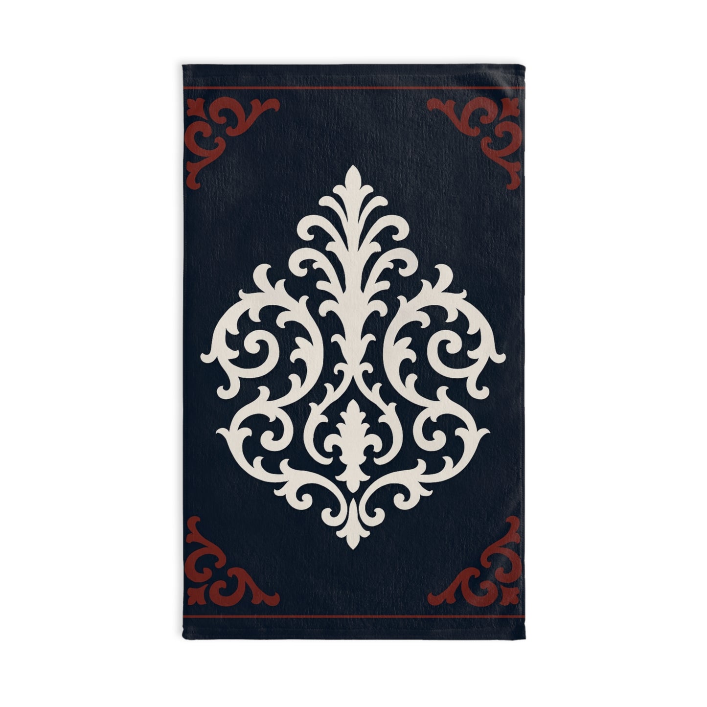 Dusk Blue-Maroon & White Baroque Hand Towel – Dusk Blue & White Ornate Baroque Design