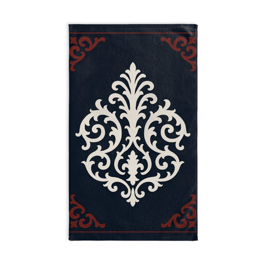Dusk Blue-Maroon & White Baroque Hand Towel – Dusk Blue & White Ornate Baroque Design