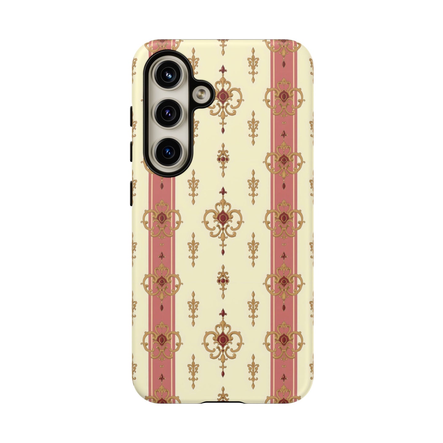 Elegant Floral Motif Phone Case - Tough Cases with Vintage Design - Mauve Striped Gold Damask