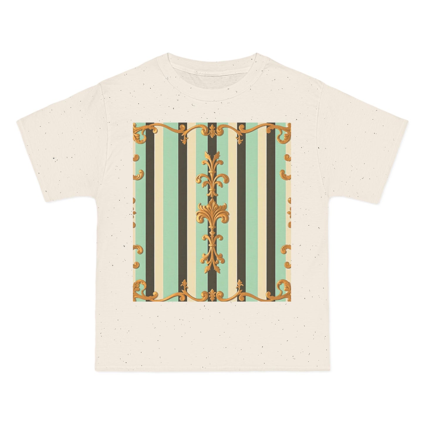Vintage-Inspired Short-Sleeve T-Shirt, Casual Wear, Graphic Tee, Retro Style, Summer Fashion, Gift for Her - Black & Matte Mint Striped Rococo