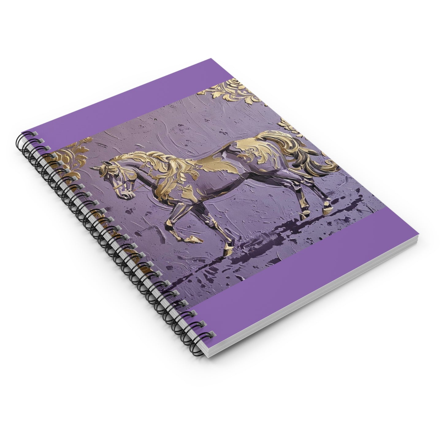 Elegant Vintage Spiral Notebook - Ruled Line with Lavender & Gold Damask Horse