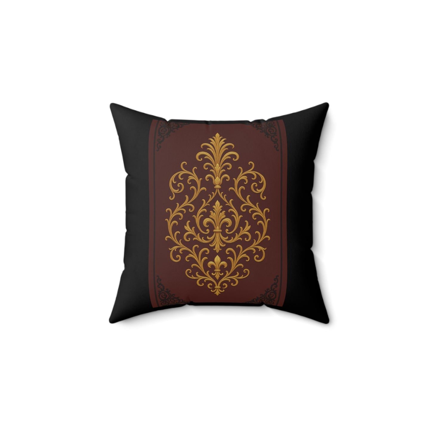 Dusk Burgundy-Black & Gold Baroque Faux Suede Pillow