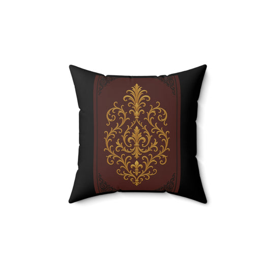 Dusk Burgundy-Black & Gold Baroque Faux Suede Pillow