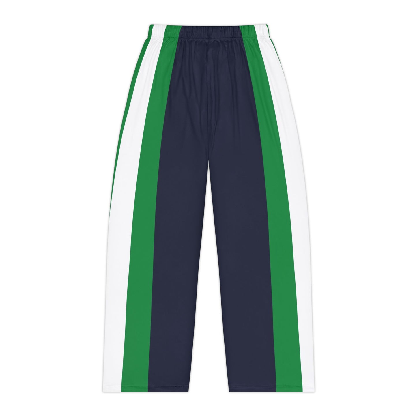 Lunar Midnight & Green-White Striped Chic Women's Pajama Pants, Comfortable Sleepwear, Loungewear, Cozy Nights, Stylish Bedtime Fashion