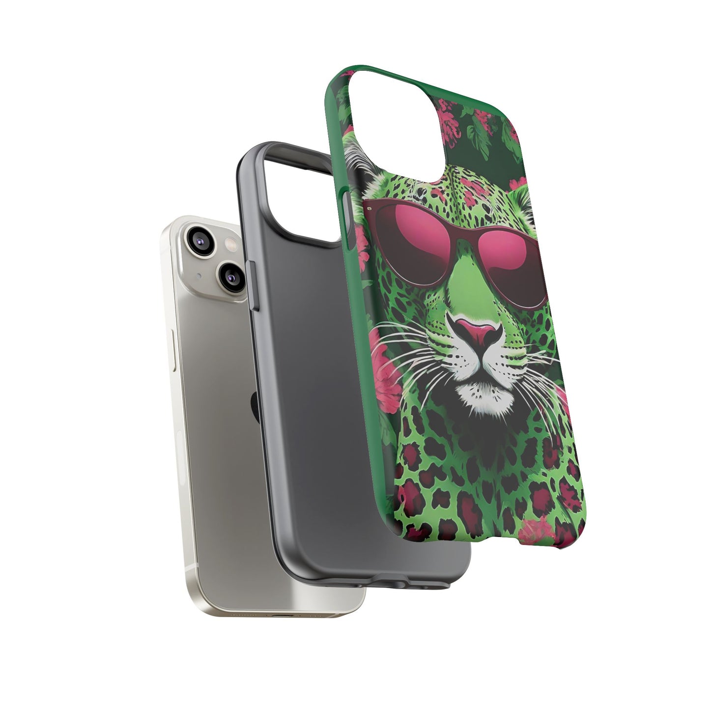 Phone Case - Lime Green & Burgundy Leopard In Sunglasses Design