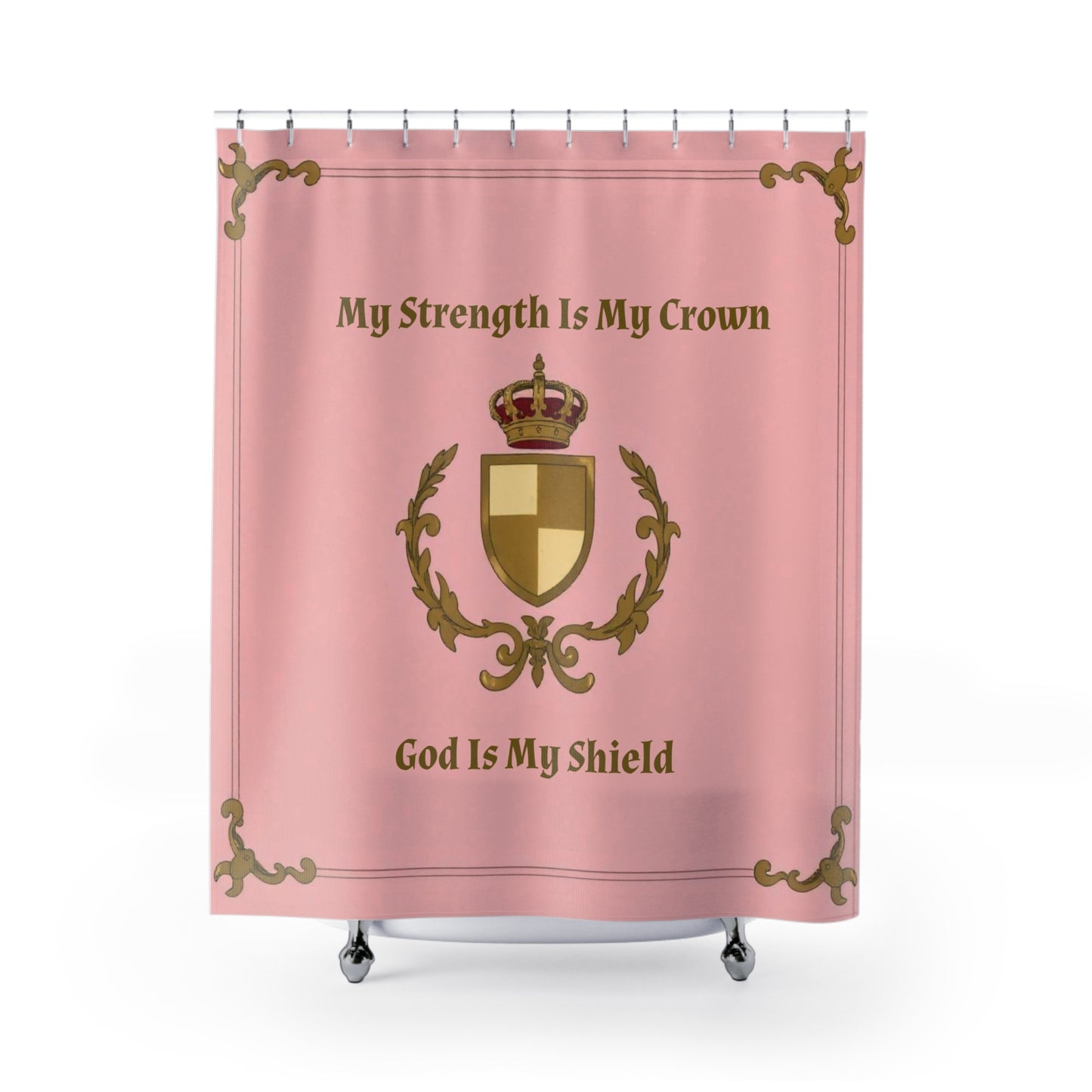 Crown & Crest Spiritual Quote Shower Curtain, Elegant Bathroom Decor, Faith-based Gift, Home Blessings, Self-Care Essentials