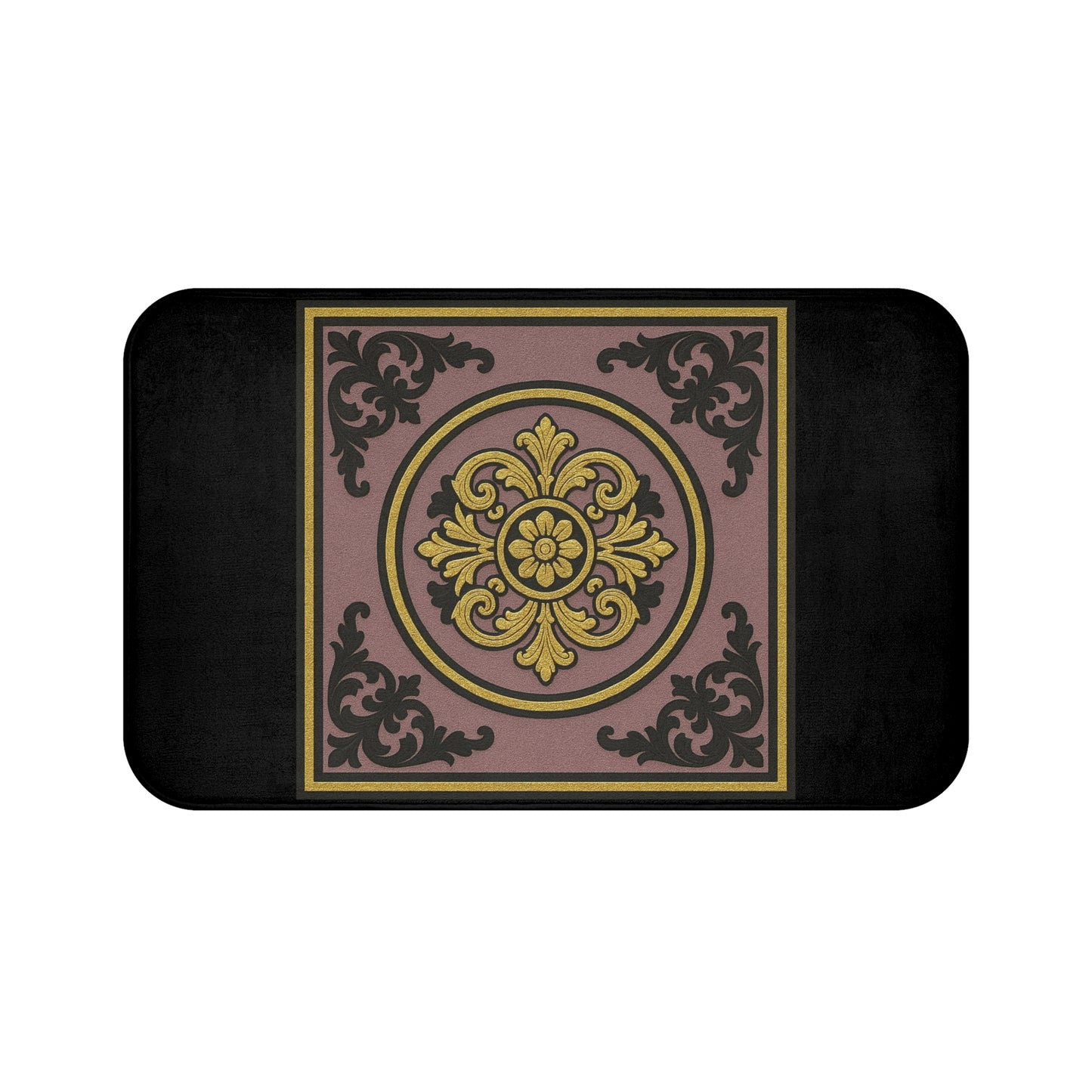 Elegant Gilded Mauve With Gold-Black Baroque Bath Mat, Luxurious Bathroom Decor, Stylish Non-Slip Mat, Gift for Homeowners, Bath Accessories