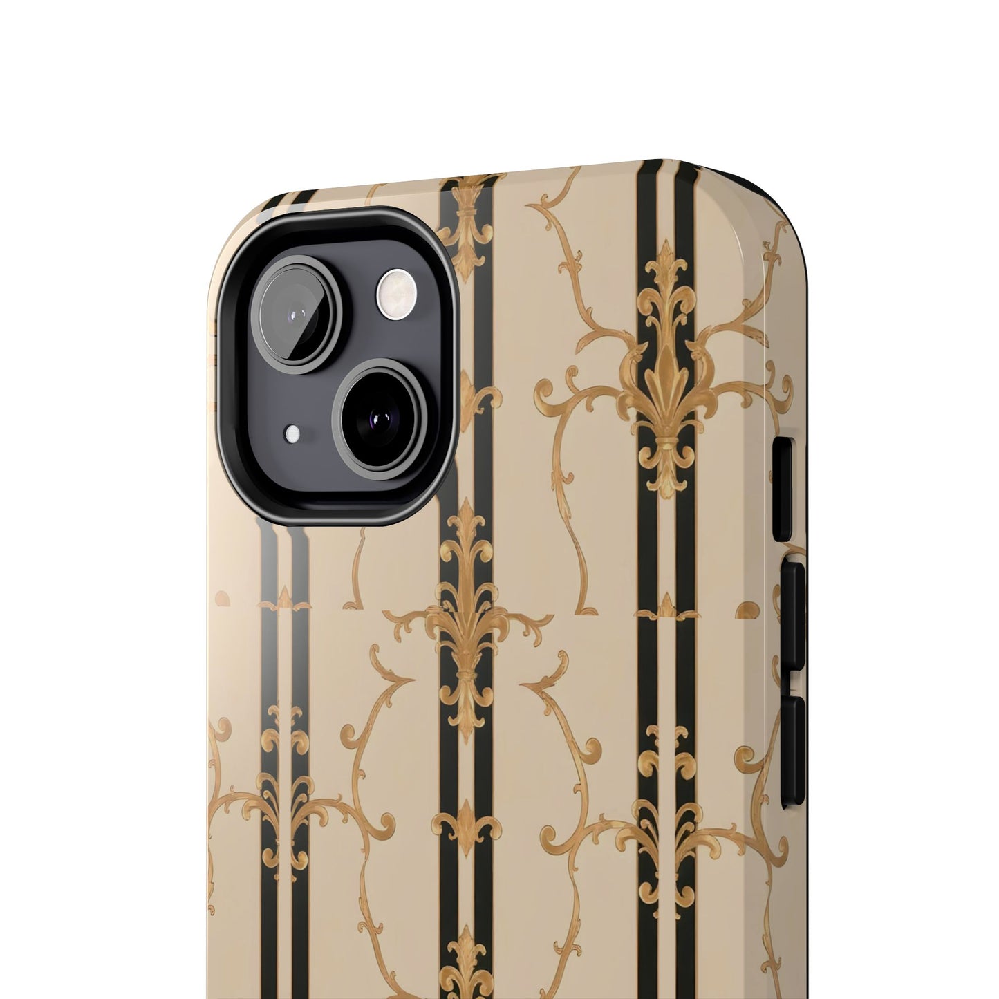 Elegantly Tough Phone Cases | Stylish Phone Covers, Durable Cases, Fashionable Accessories - Black & Beige Striped Damask