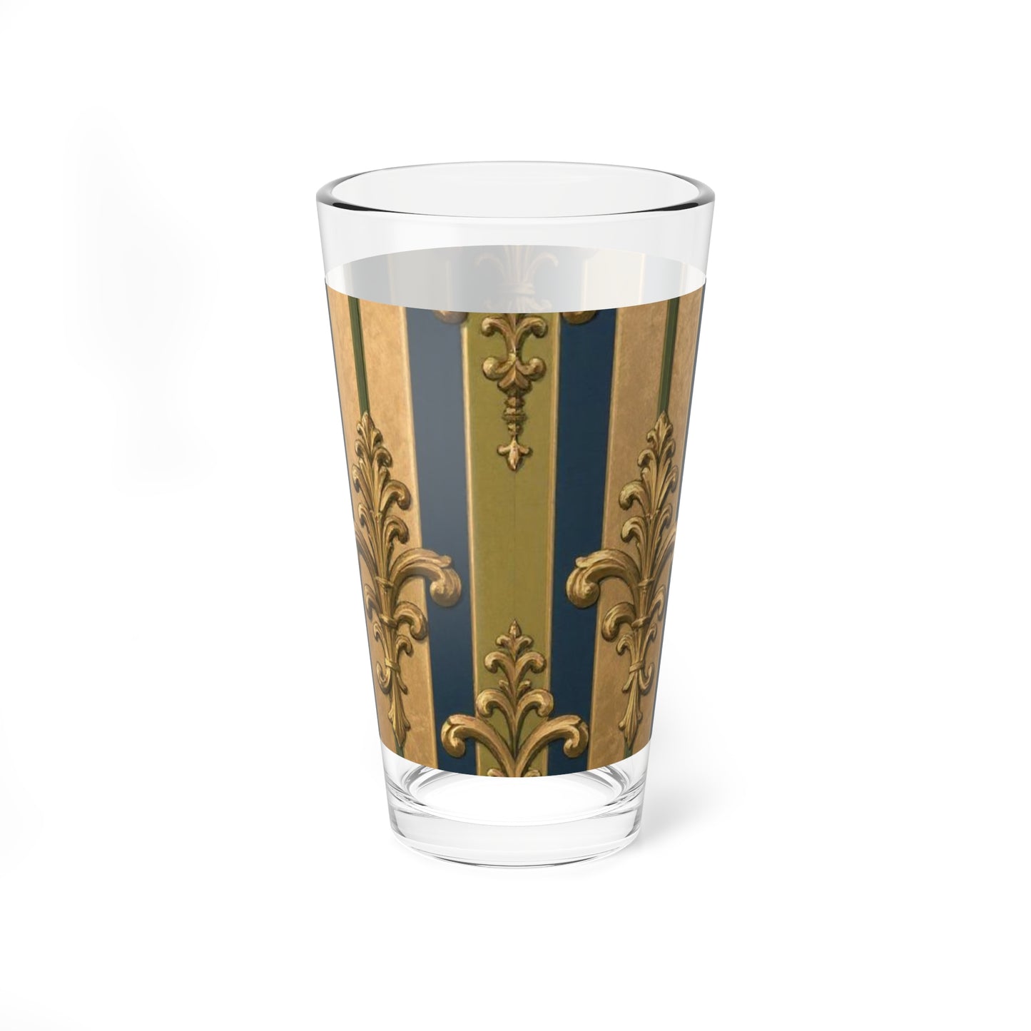 Elegant Midnight Blue & Olive Striped Gold Baroque Vintage Mixing Glass - 16oz Cocktail Cup, Perfect for Parties, Weddings, Home Bars