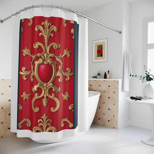 Elegant Vintage Shower Curtain, Luxurious Bathroom Decor, Chic Home Accessories, Holiday Gift Idea - Blue, Red & White Striped Baroque