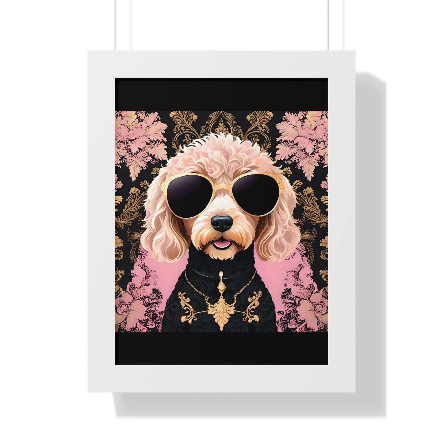 Vertical Poster - Golden Doodle in Damask and Shades - Wall Art - Kid Friendly