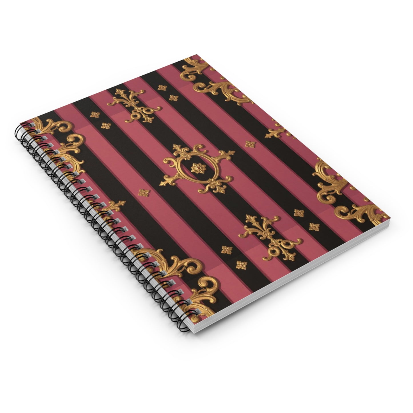 Elegant Black & Mauve Striped Gold Baroque Spiral Notebook - Ruled Line, Journal, Gift for Writers, Note-taking, Office & School Supplies