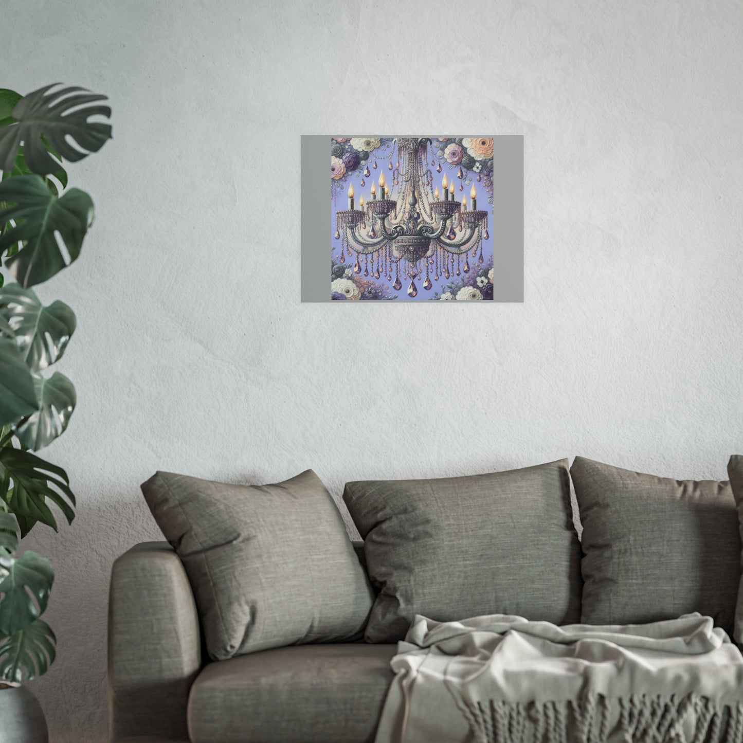 Elegant Floral Chandelier Poster, Art Print for Home Decor, Gift for Art Lovers, Wall Art for Living Room, Birthday Gift Idea - Lilac Jeweled Chandelier
