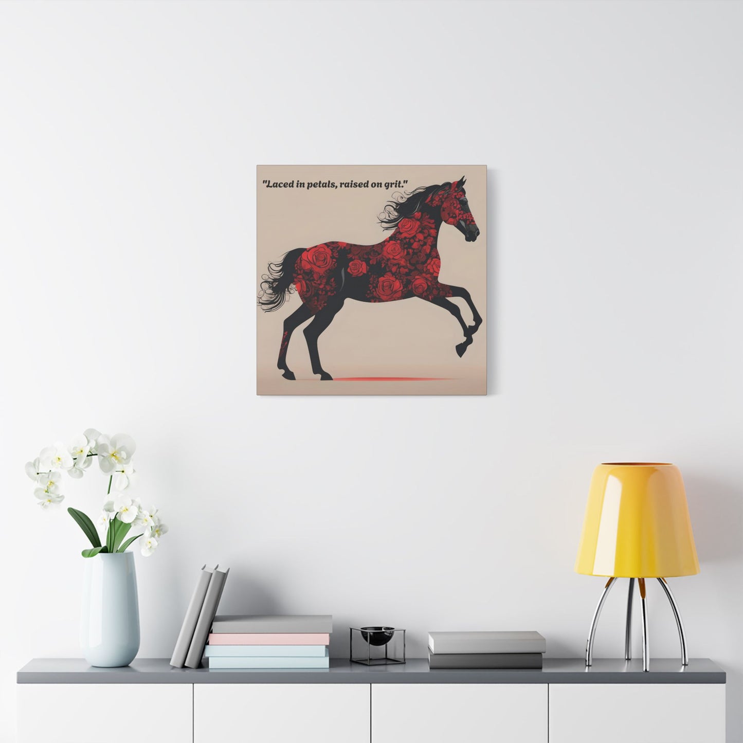 Art Print Canvas, Wall Decor, Satin Stretched Canvas, Equestrian Art, Office Decor, Home Decor - "Laced in petals"