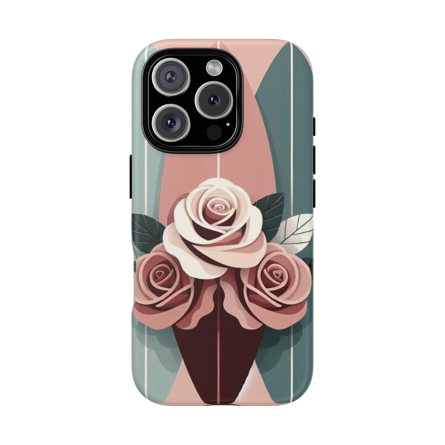 Phone Case - Burgundy, Matte Mauve & Teal Surfboard & Roses Design