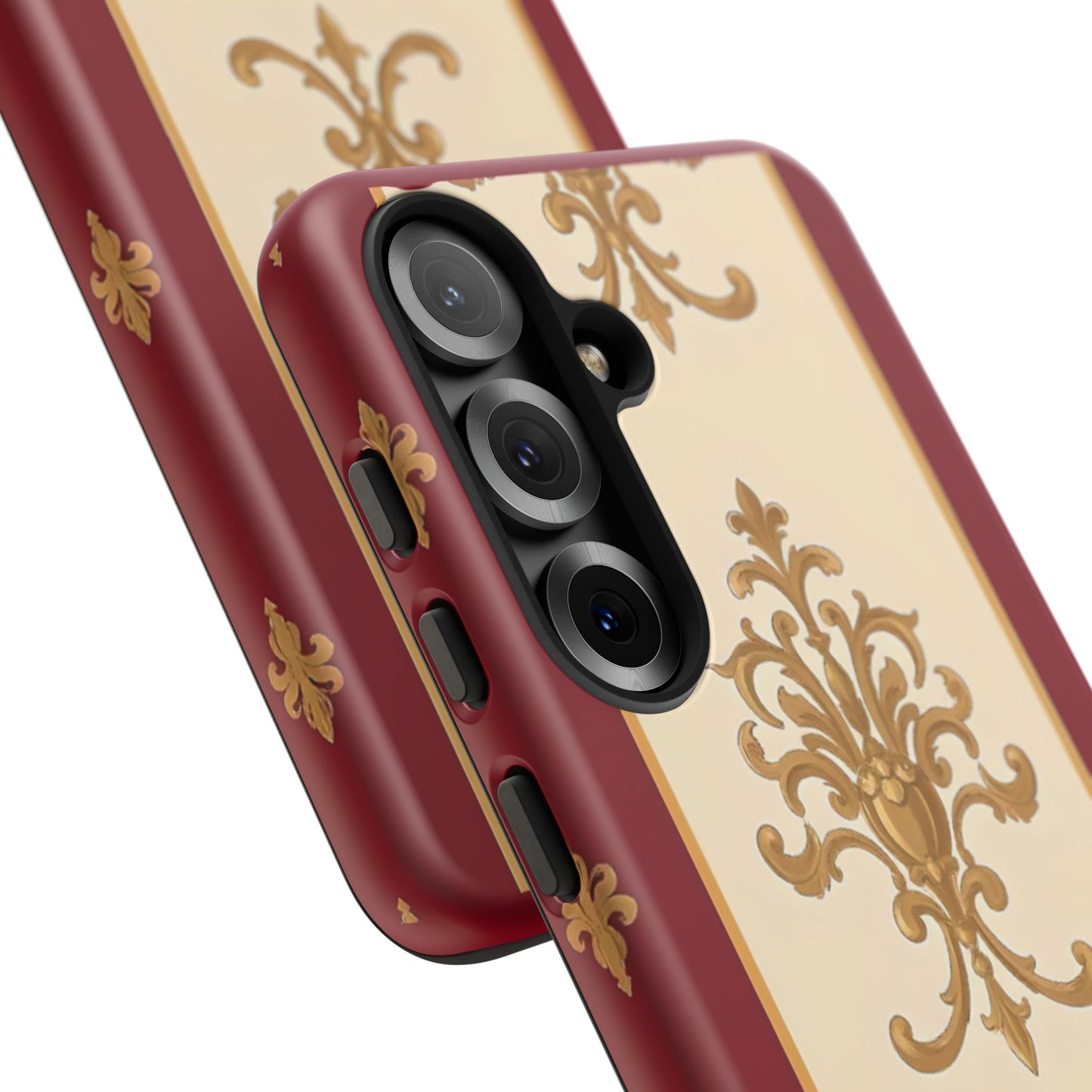 Elegant Floral Motif Phone Case - Tough Cases with Vintage Design - Dusk Red Striped Gold Damask