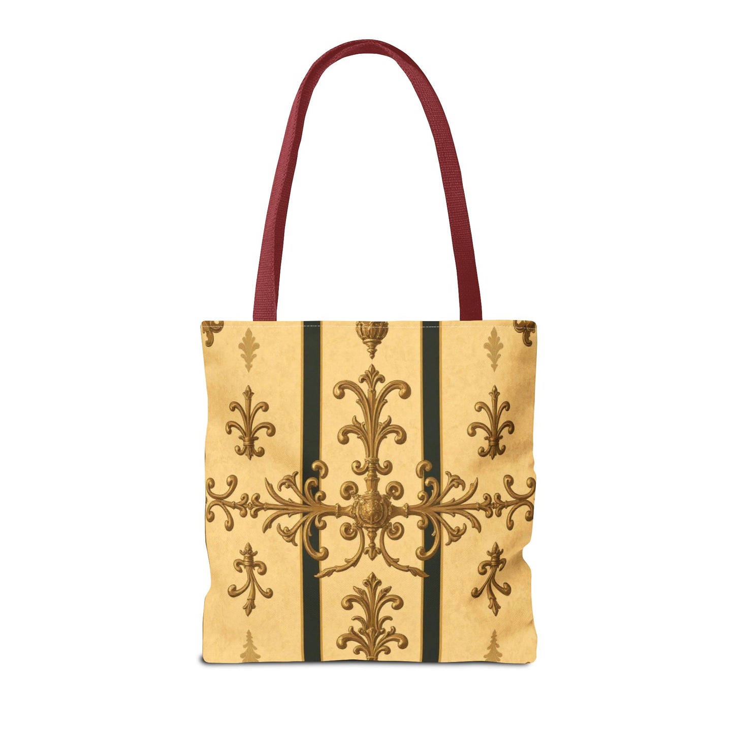 Elegant Baroque Pattern Tote Bag | Stylish Eco-friendly Shopping Bag, Beach Tote, Gift Bag, Daily Use - Matte Yellow Striped Antique Rococo