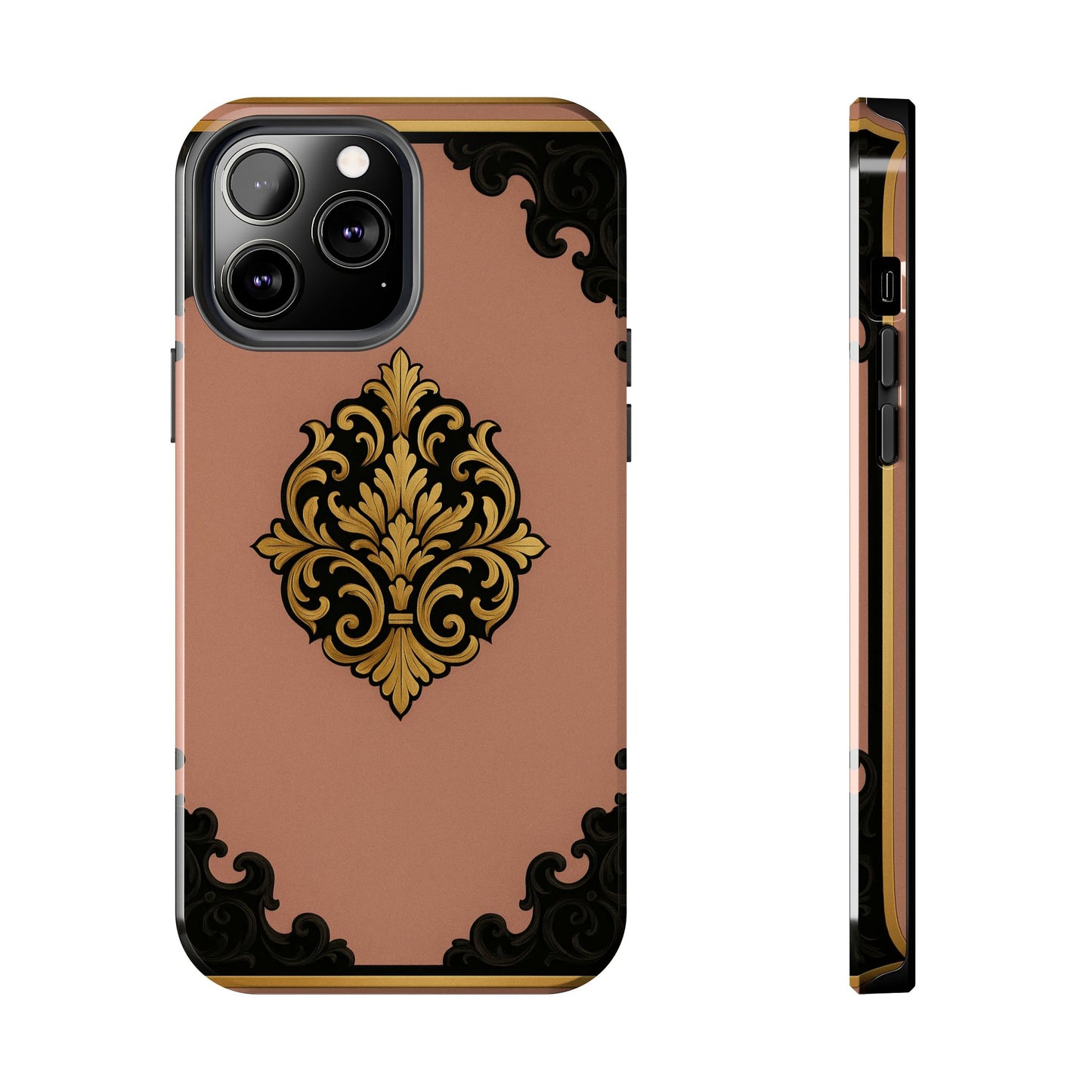 Mauve & Black-Gold Baroque Tough Phone Case — Ornate Protective iPhone Cover