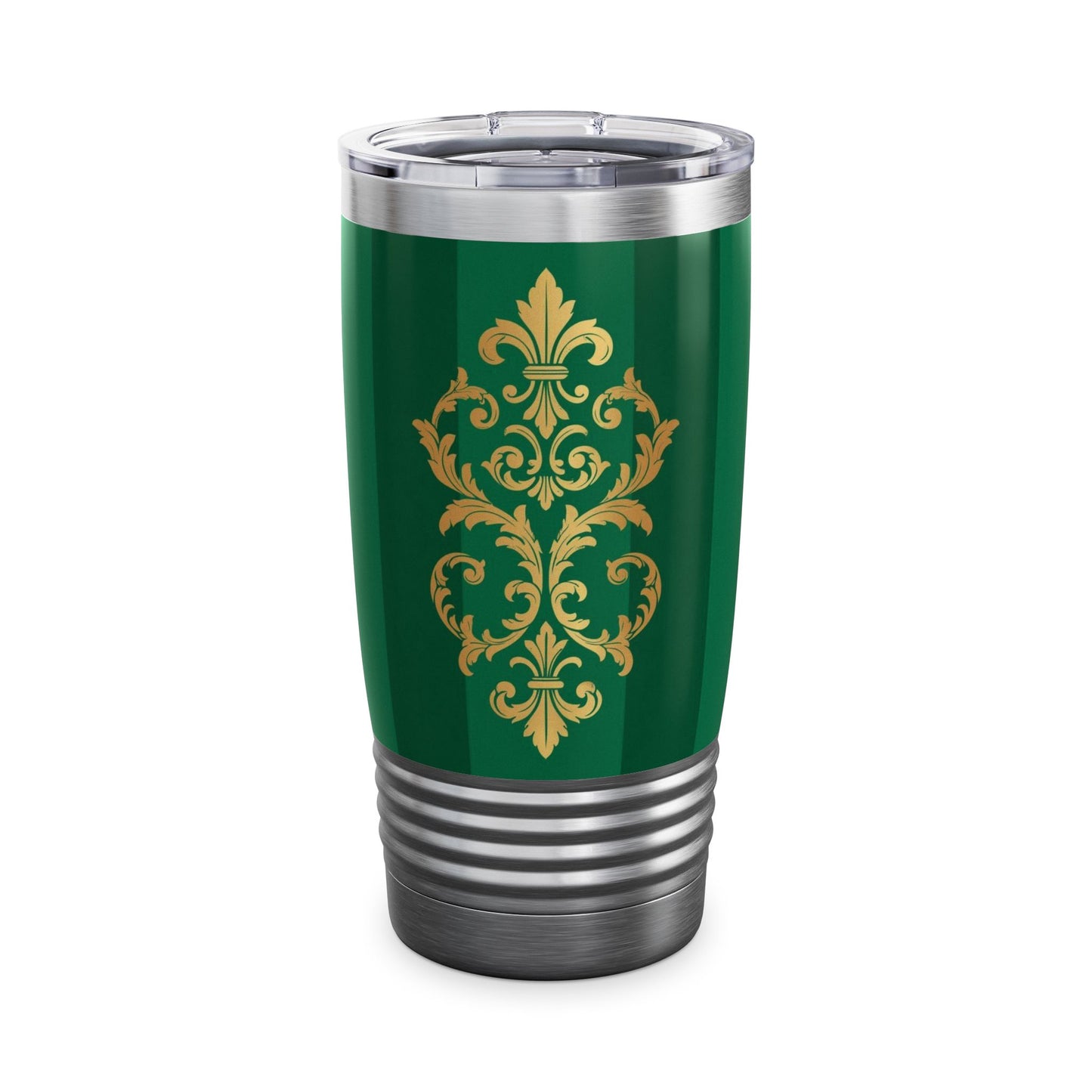 Green Striped Gold Baroque 20oz Tumbler — Elegant Insulated Travel Cup