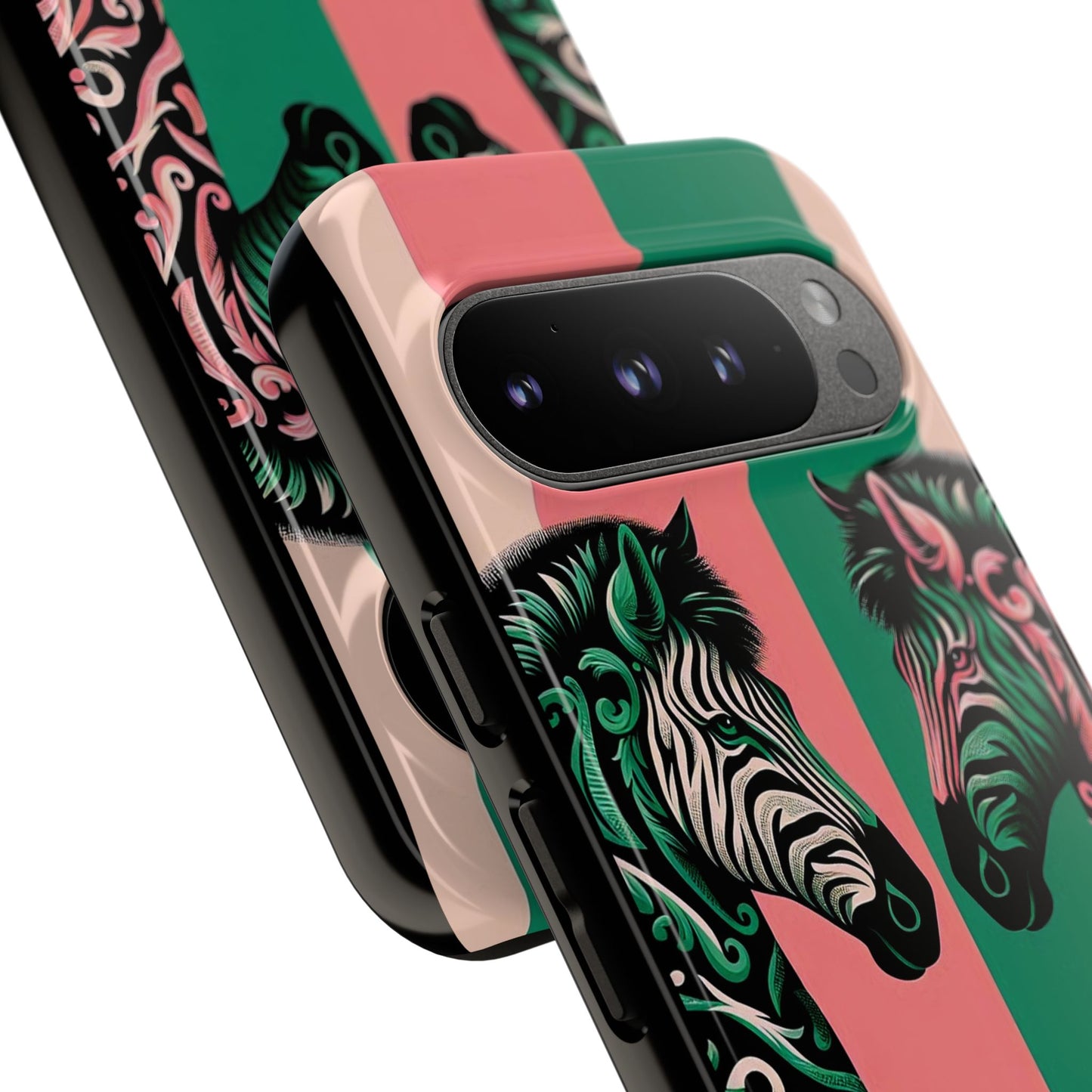 Phone Case - Elegant Pink & Green Zebra Damask Design
