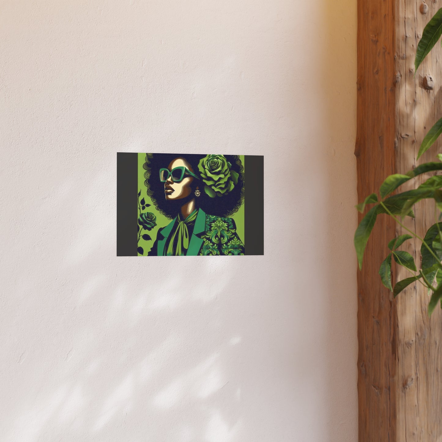 Chic Afrocentric Art Poster, Vibrant Wall Décor, Stylish Home Decoration, Damask Chic Art Print - Lady In Green Damask
