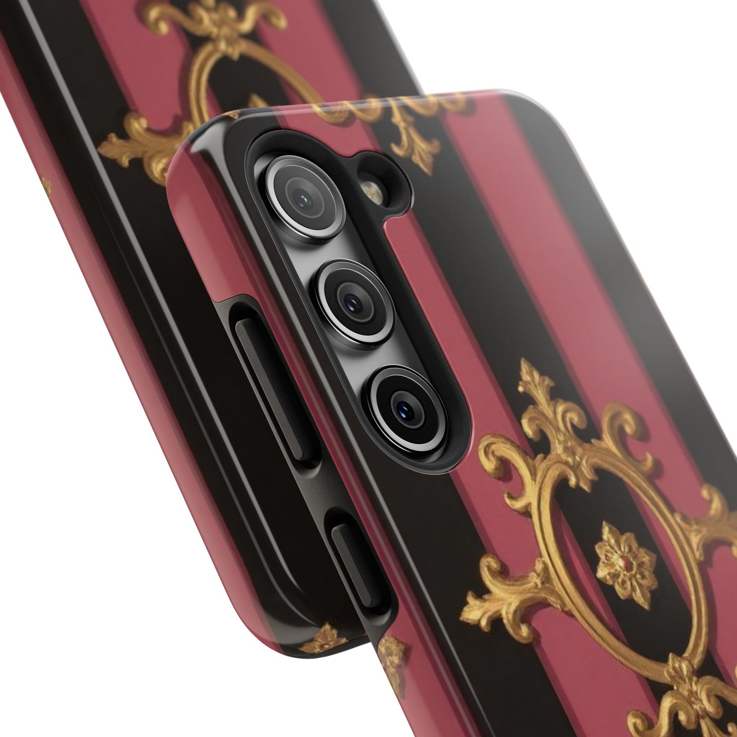 Elegant Black & Mauve Striped Gold Baroque Tough Phone Cases, Luxe Phone Covers, Fashionable Mobile Cases, Gift for Her, Holiday Phone Accessories