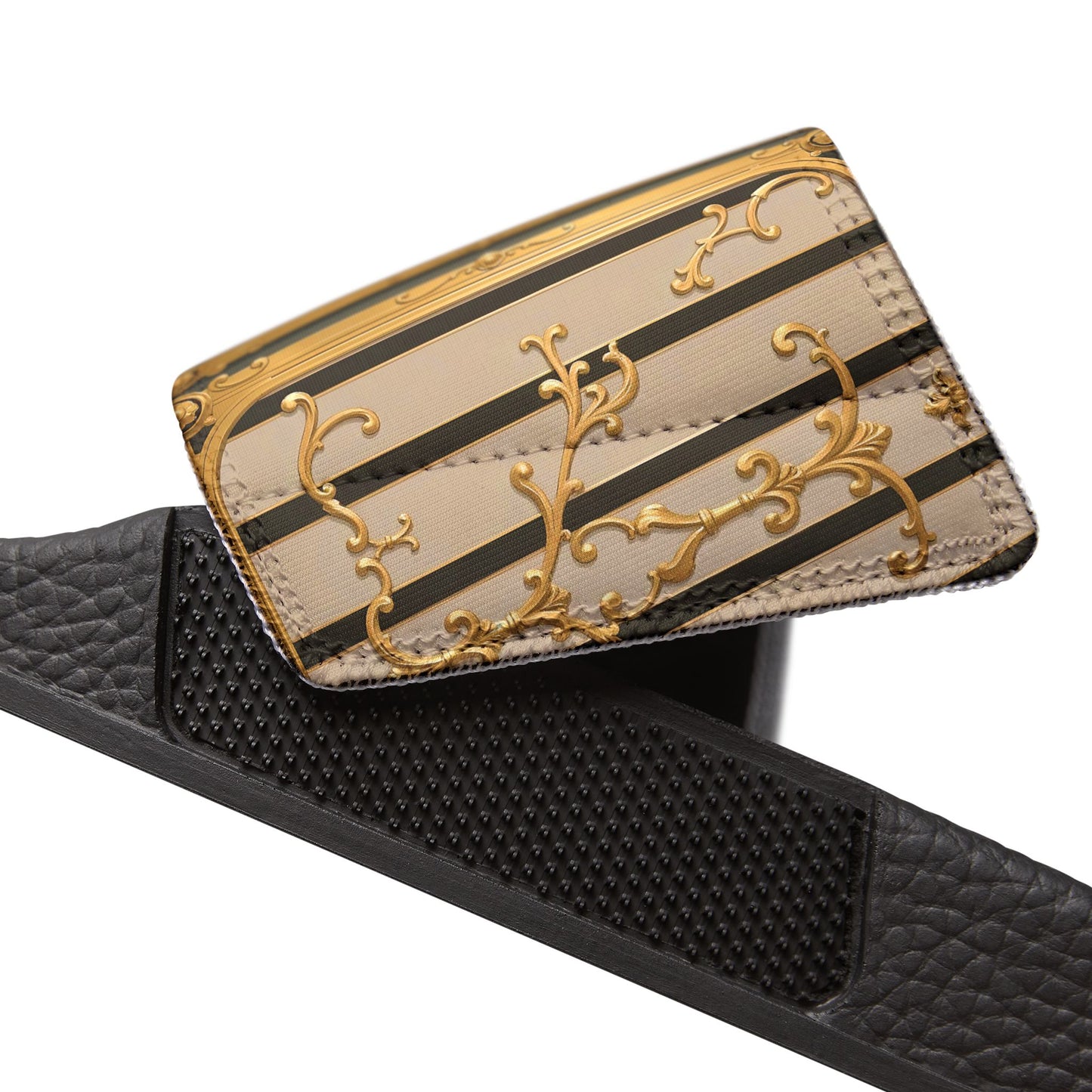 Stylish Women's Removable-Strap Sandals, Summer Footwear, Vacation Slides, Beach Essentials - Beige Striped Gold Rococo