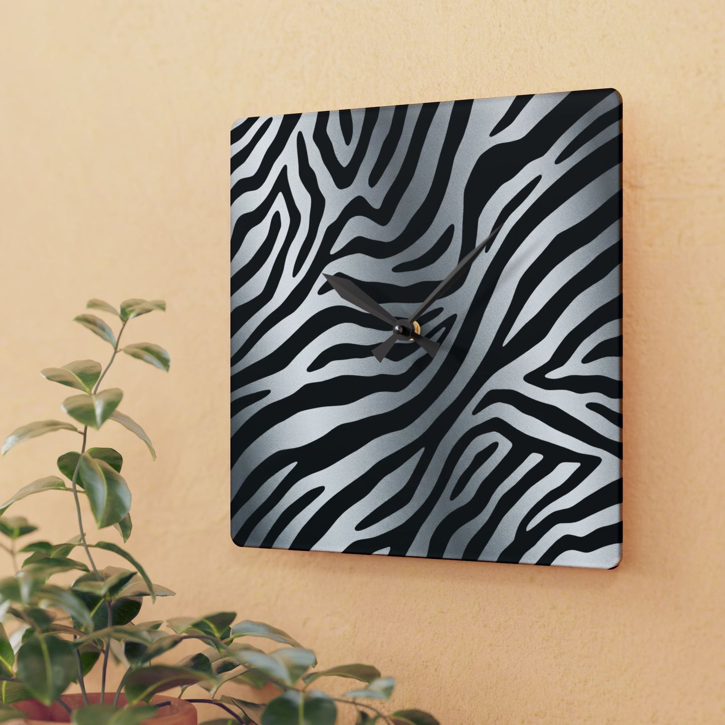 Stylish Zebra Print Acrylic Wall Clock - Modern Home Decor Accent - Silver