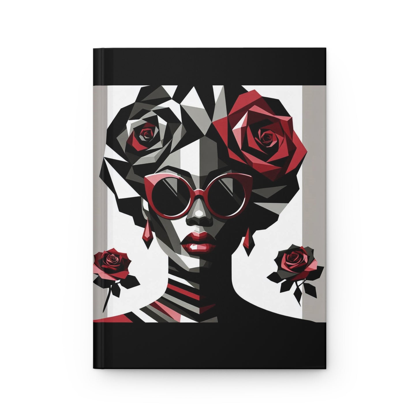 Elegant Floral Hardcover Journal - Stylish Writing Notebook - Lady In Red Shades Design