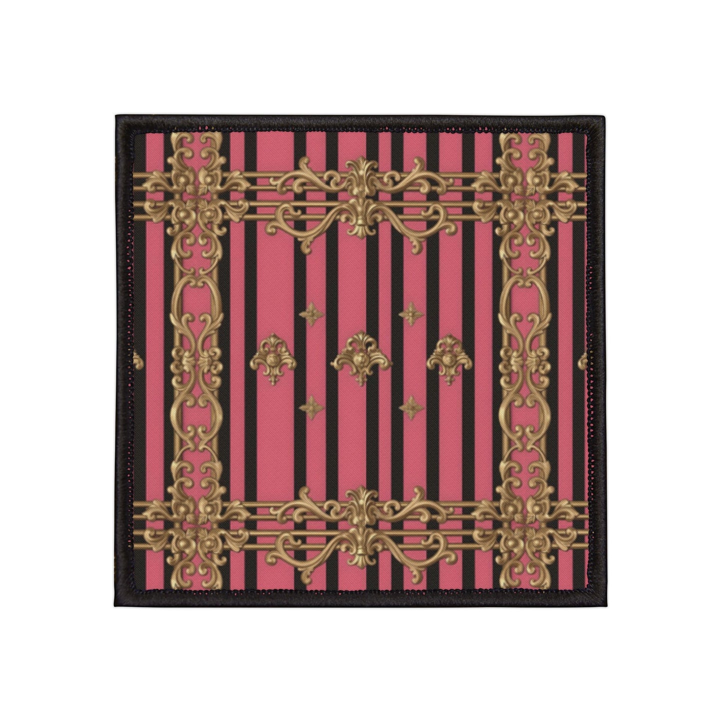 Stylish Iron-On Patches for Jackets, Bags & More, Trendy Embellishments for Fashion Lovers - Pink Striped Gold Rococo