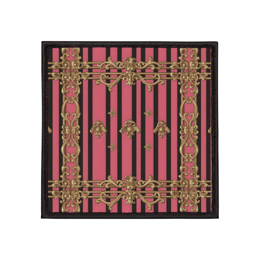 Stylish Iron-On Patches for Jackets, Bags & More, Trendy Embellishments for Fashion Lovers - Pink Striped Gold Rococo
