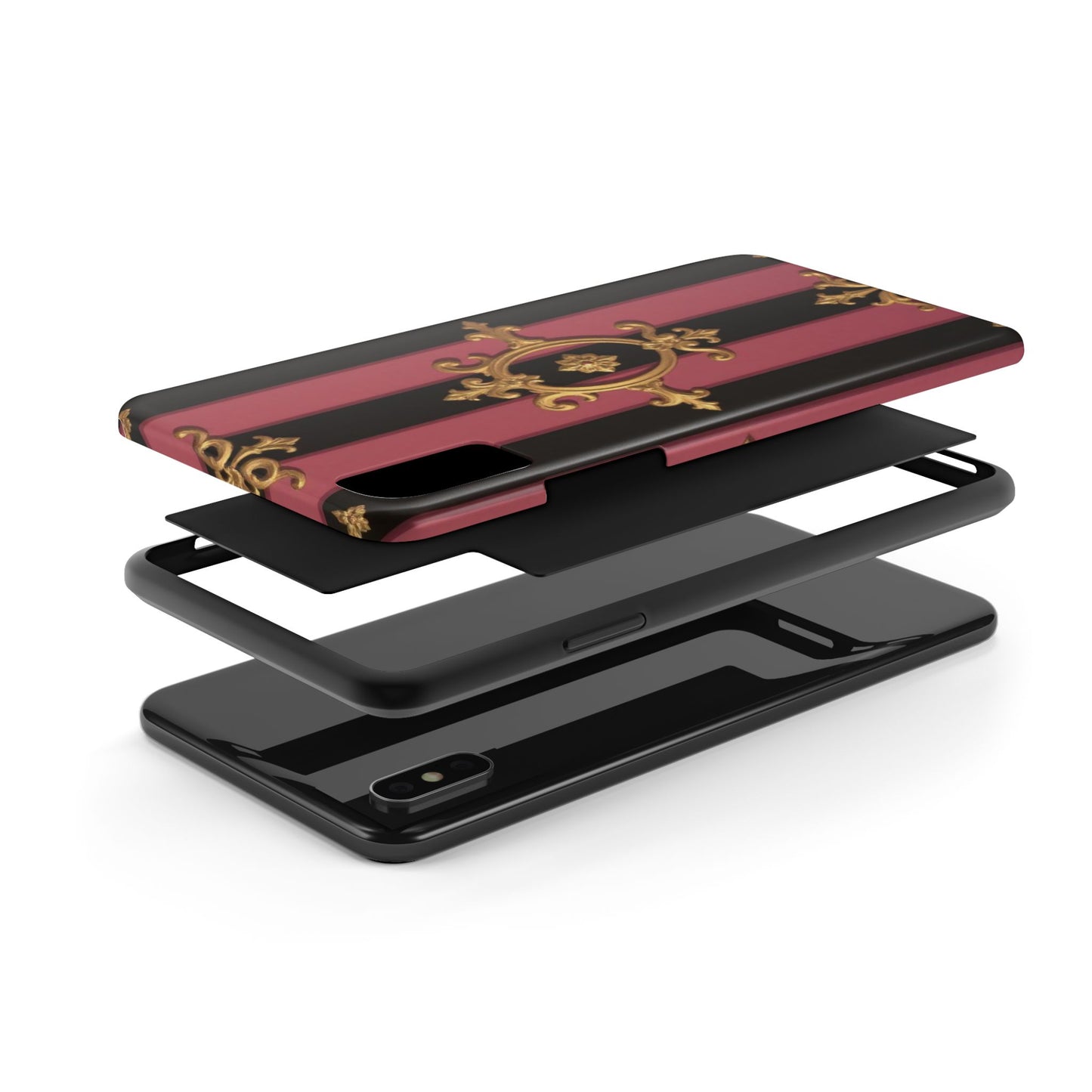 Elegant Black & Mauve Striped Gold Baroque Tough Phone Cases, Luxe Phone Covers, Fashionable Mobile Cases, Gift for Her, Holiday Phone Accessories