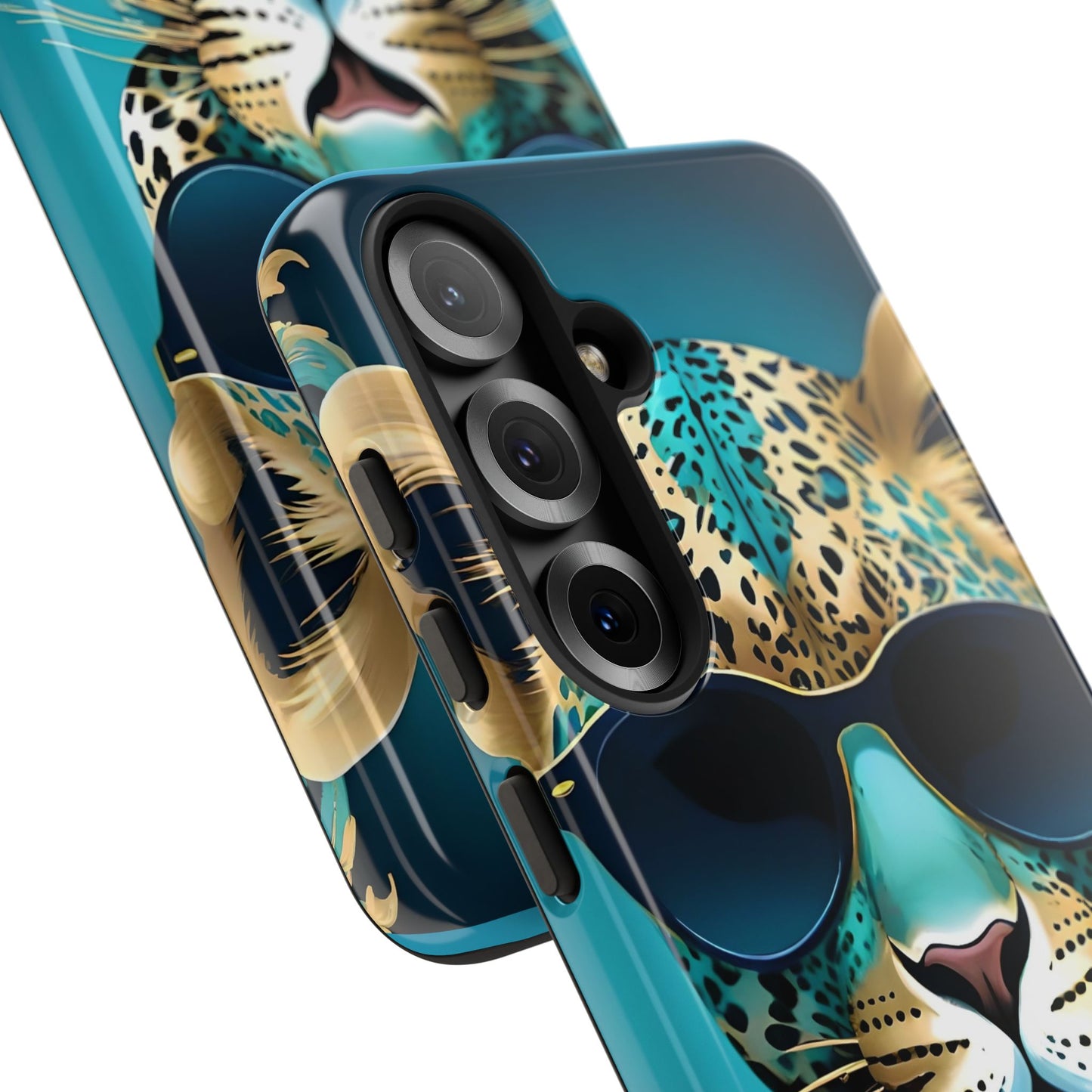 Phone Case - Aqua & Gold Leopard In Sunglasses Design