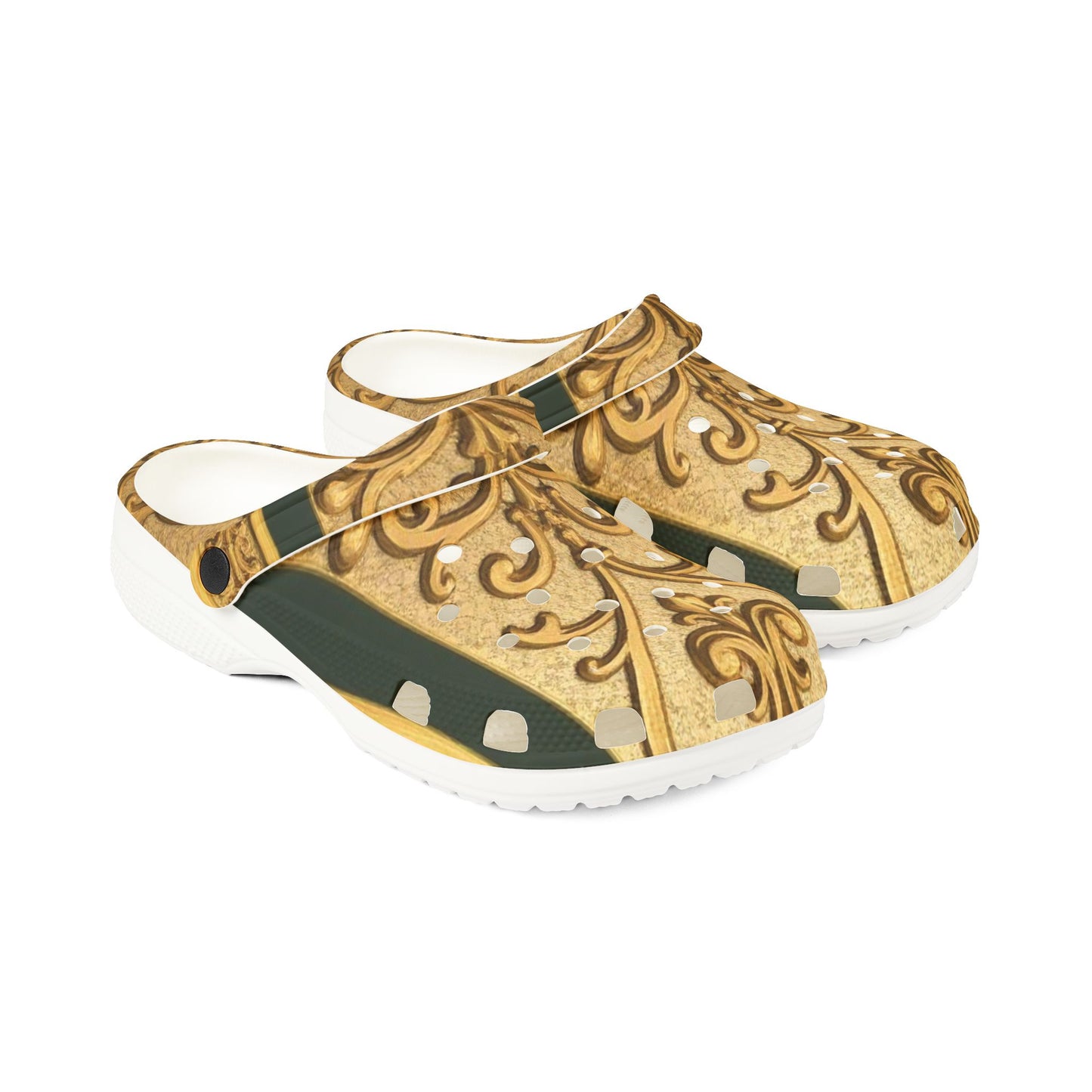 Elegant Teal Striped Gold Baroque Patterned EVA Foam Clogs, Comfortable Garden Shoes, Lightweight Slip-Ons for Everyday Wear, Unique House Slippers, Fashionable [...]