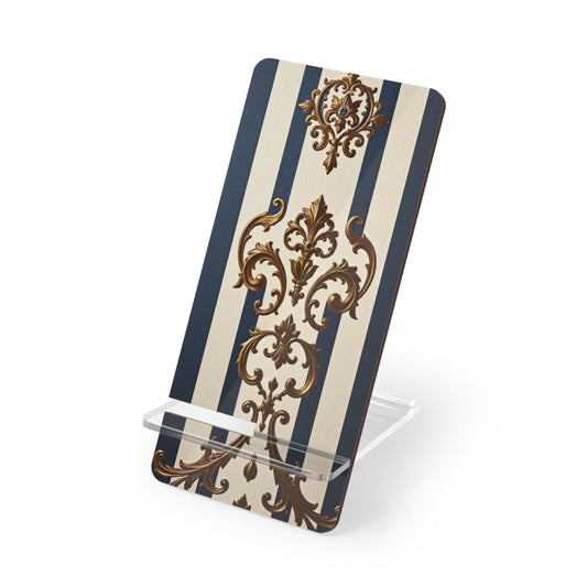 Elegant Floral Motif Smartphone Display Stand - Alabaster & Blue Striped Gold Damask - Decorative Mobile Holder