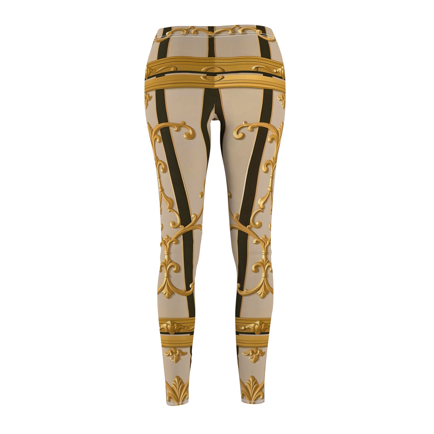 Chic Patterned Leggings, Women's Activewear, Fashion Leggings, Casual Leggings for Athleisure - Beige Striped Gold Rococo