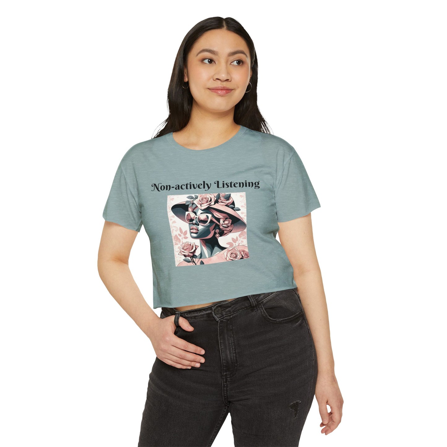 Chic Women's Festival Crop Top, Non-actively Listening Tee, Summer Vibes, Music Festival Outfit, Casual Streetwear
