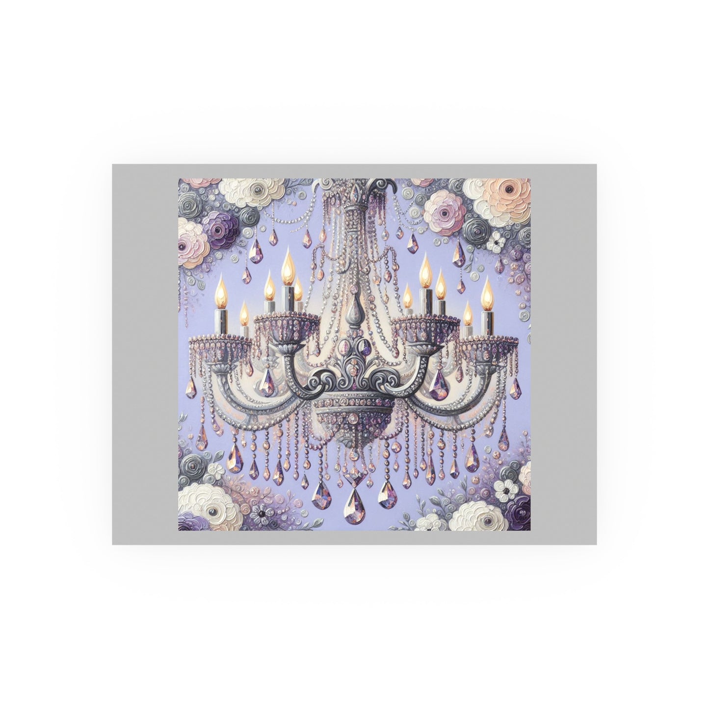 Elegant Floral Chandelier Poster, Art Print for Home Decor, Gift for Art Lovers, Wall Art for Living Room, Birthday Gift Idea - Lilac Jeweled Chandelier