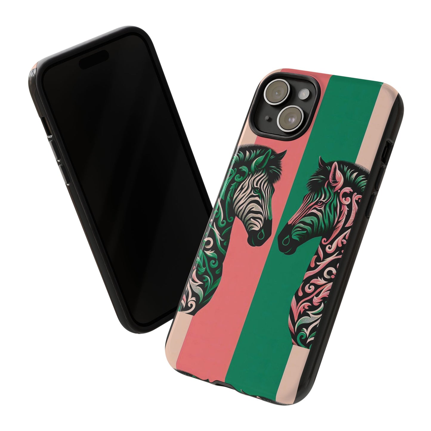 Phone Case - Elegant Pink & Green Zebra Damask Design