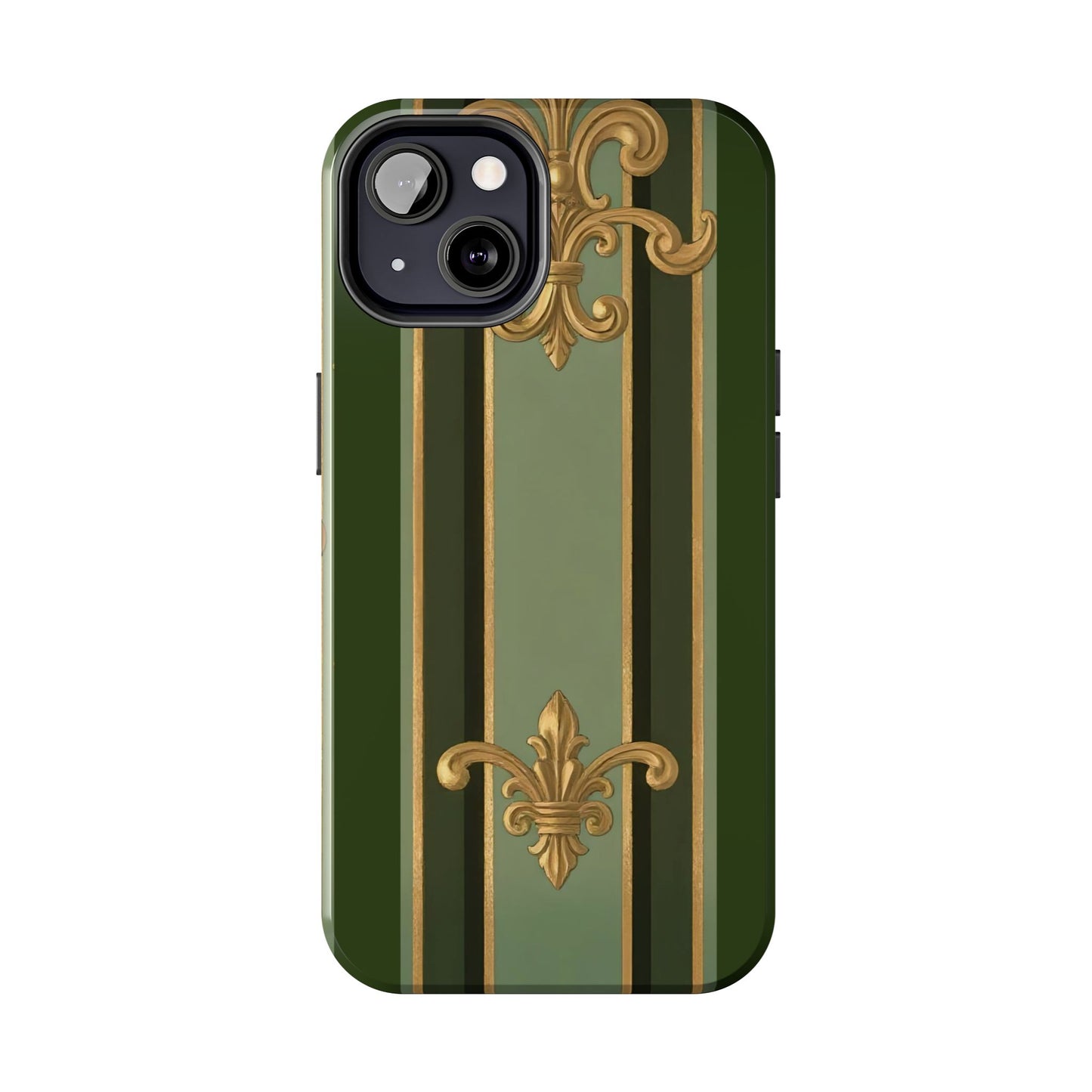 Elegant Tough Phone Cases - Baroque Design, Durable Cell Phone Covers, Unique Gifts for Her, Holiday Gifts - Green Striped Gold Baroque