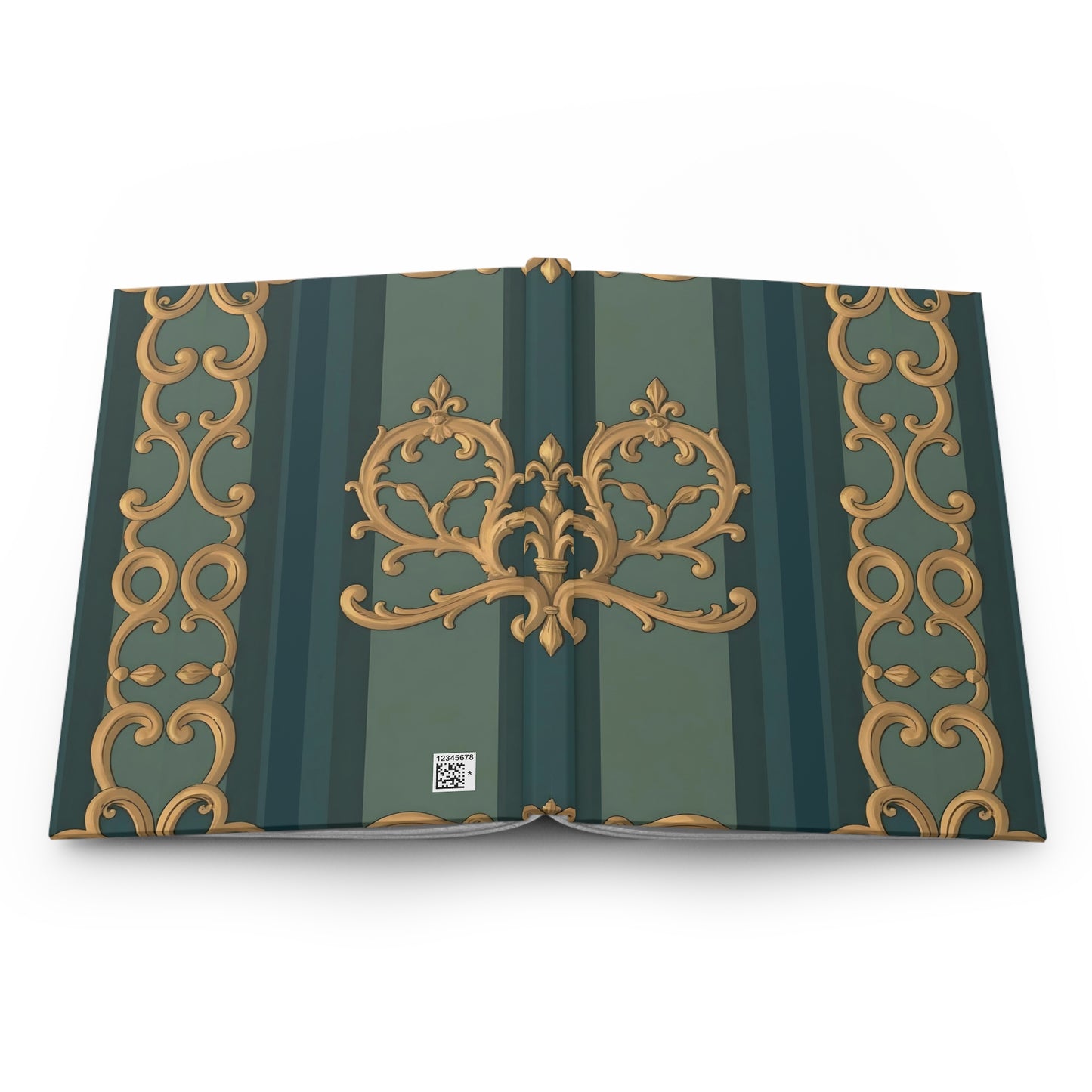 Elegant Vintage Hardcover Journal - Ornate Design for Writers and Dreamers - Smoky Blue & Teal Striped Baroque