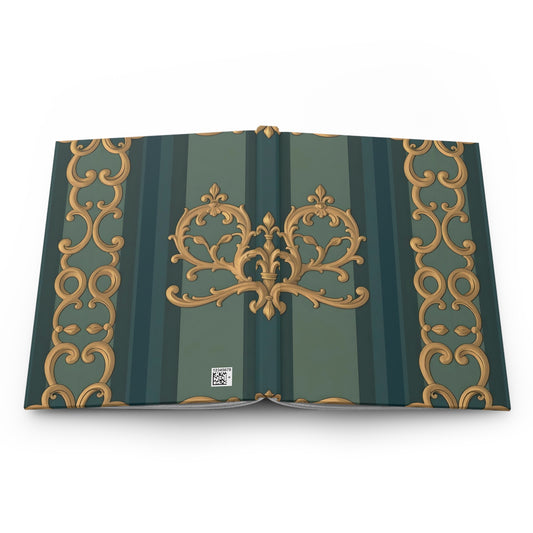 Elegant Vintage Hardcover Journal - Ornate Design for Writers and Dreamers - Smoky Blue & Teal Striped Baroque