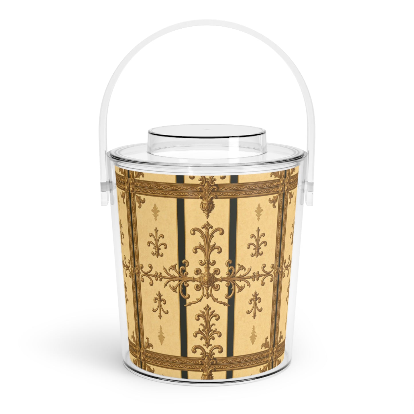 Elegant Vintage Ice Bucket with Tongs, Perfect for Parties, Weddings, Home Bars, Unique Gift for Ice Lovers - Matte Yellow Striped Antique Rococo