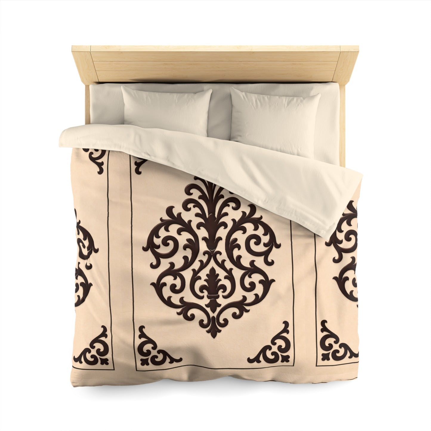 Almond-Beige & Brown Baroque Microfiber Duvet Cover — Classic Beige & Brown Decorative Bedding