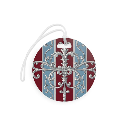 Elegant Vintage Luggage Tags - Travel in Style with Decorative Design - Ice Blue & Burgundy Striped Baroque
