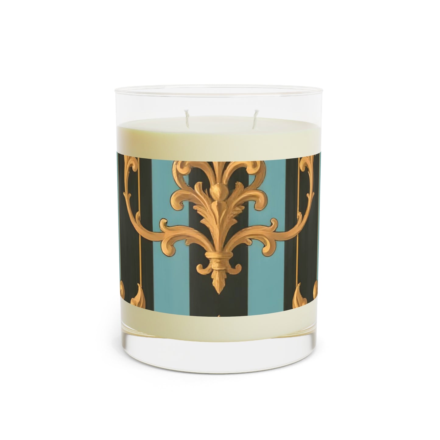 Elegant Scented Candle - Charming Home Décor, Aromatherapy Gift, Luxurious Home Fragrance - Black & Turquoise Striped Baroque