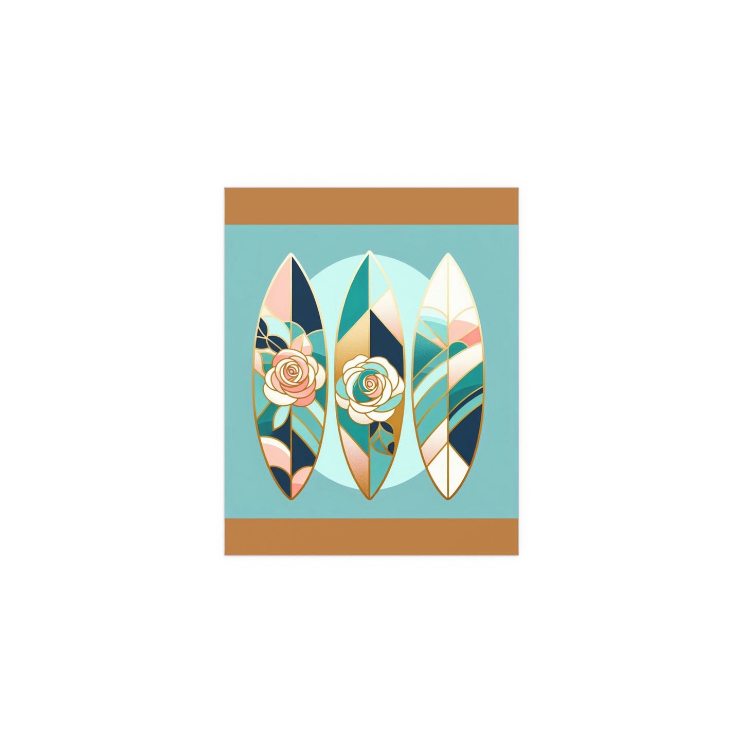 Elegant Floral Silk Poster - Indoor/Outdoor Wall Art for Home Decor - Blue, Pink & Aqua Surfboard & Roses