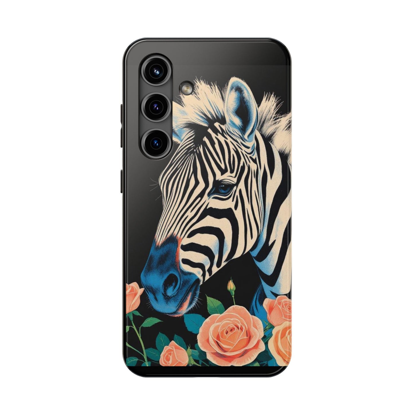 Zebra Tough Phone Case - Trendy Floral Design for Animal Lovers - Blue Zebra & Roses